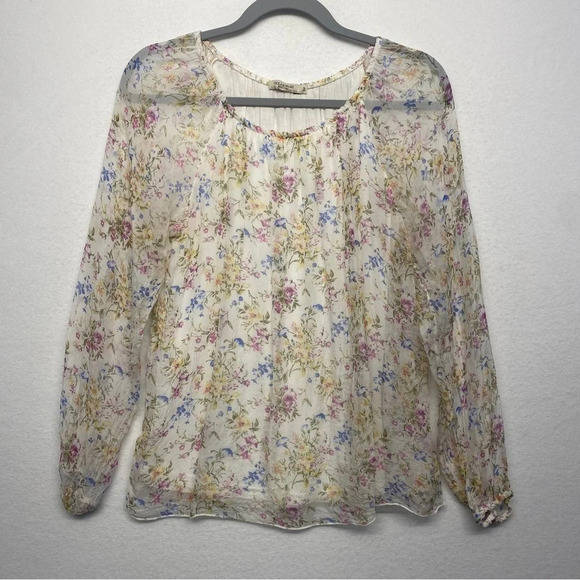 Viola Borghi Tops - Viola Borghi Floral Silk Blouse Made in Italy M Sheer Lined